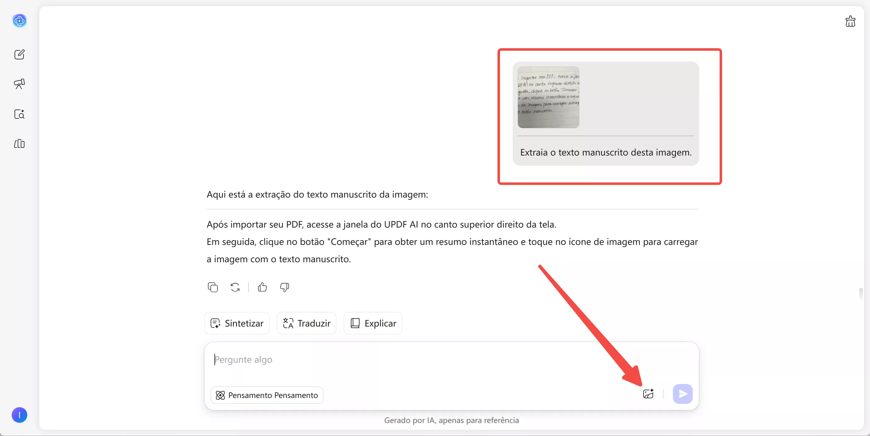 carregar uma imagem contendo texto manuscrito