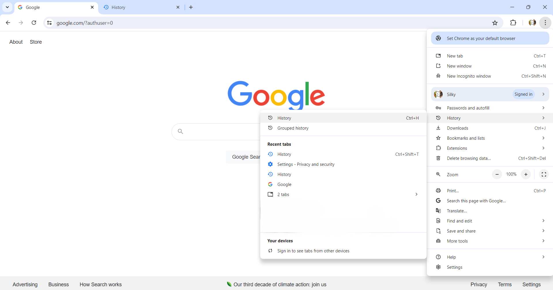 klicken Sie auf den Verlauf im Browser