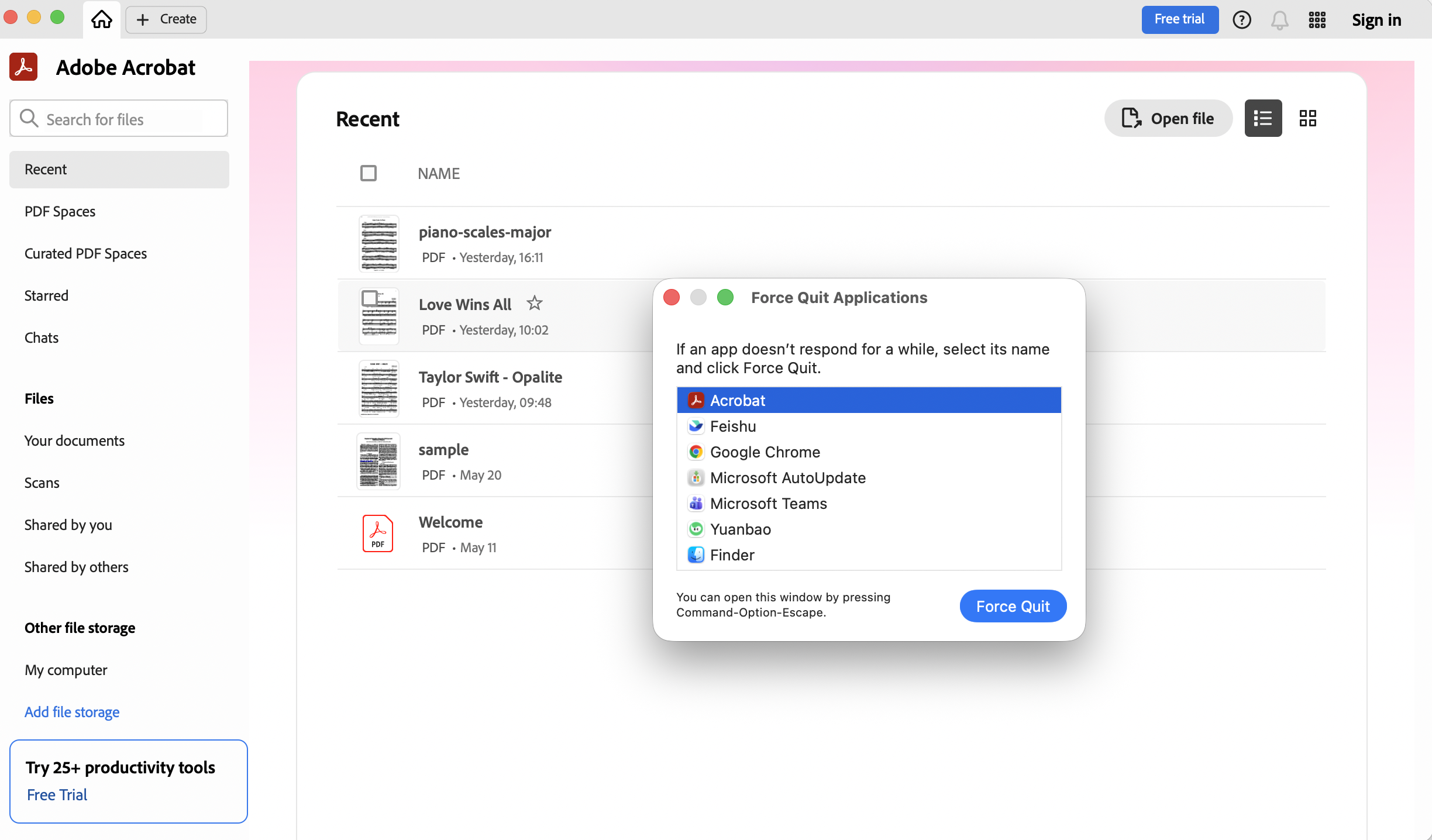 force quit adobe acrobat