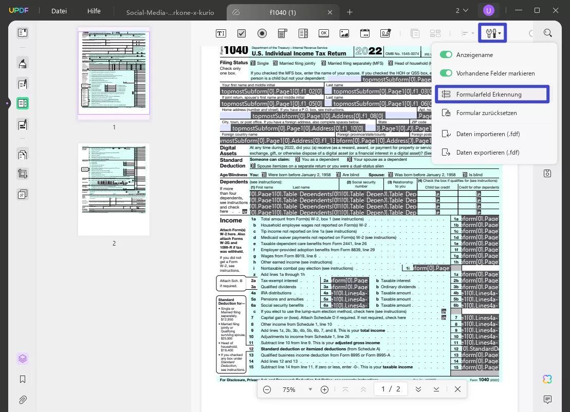 PDF in ausfüllbares Formular umwandeln kostenlos UPDF