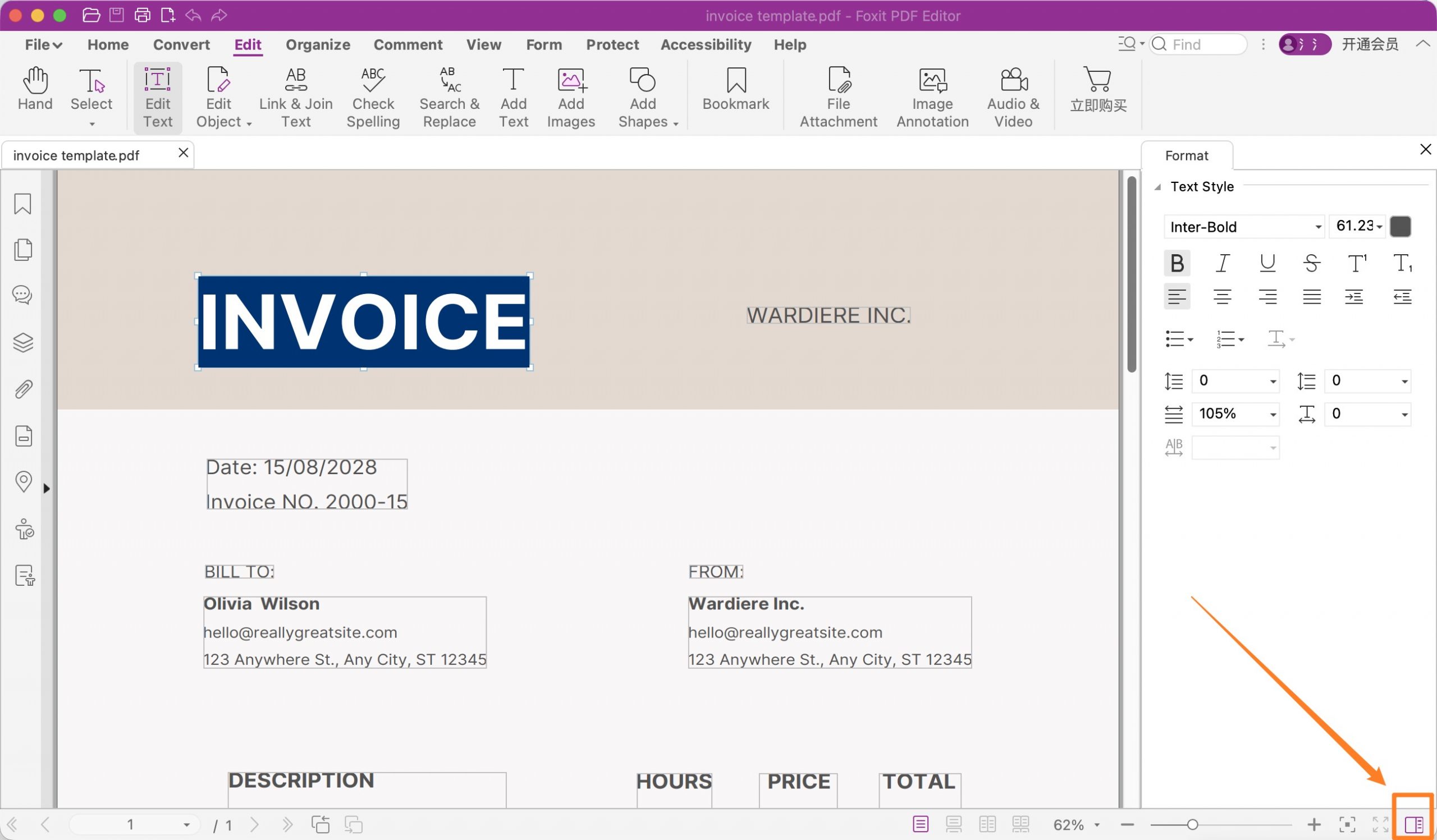 format panel on foxit pdf editor