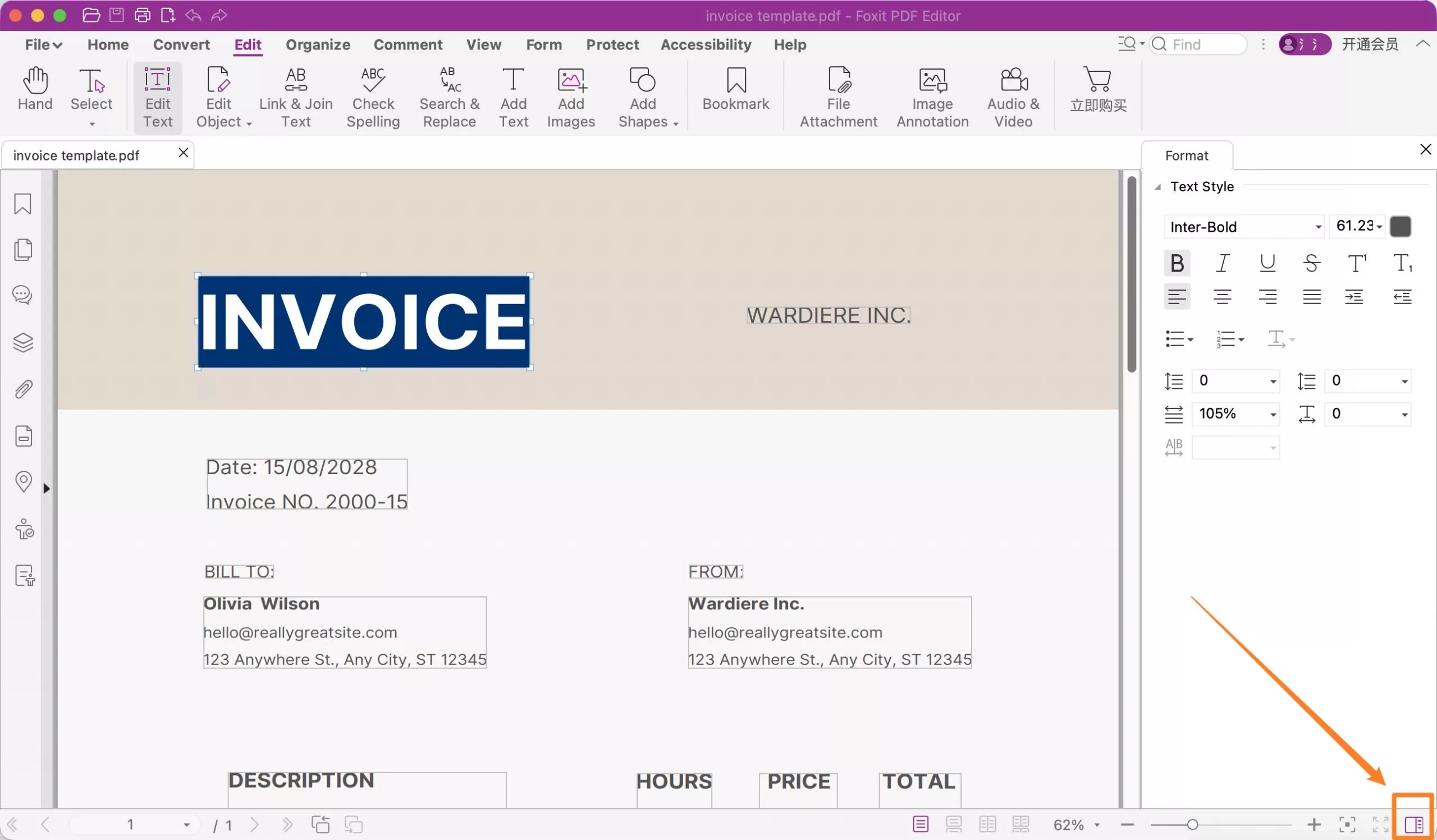 format panel on foxit pdf editor