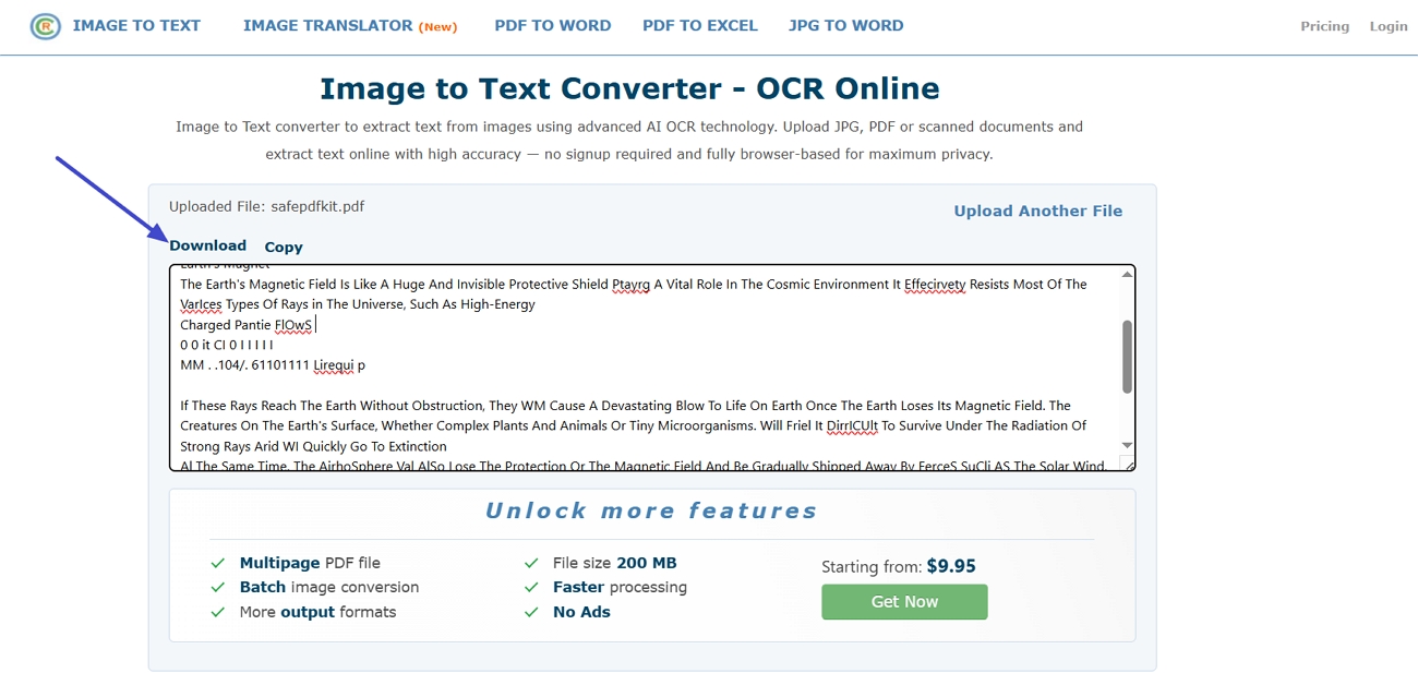 copy extracted text onlineocr tool
