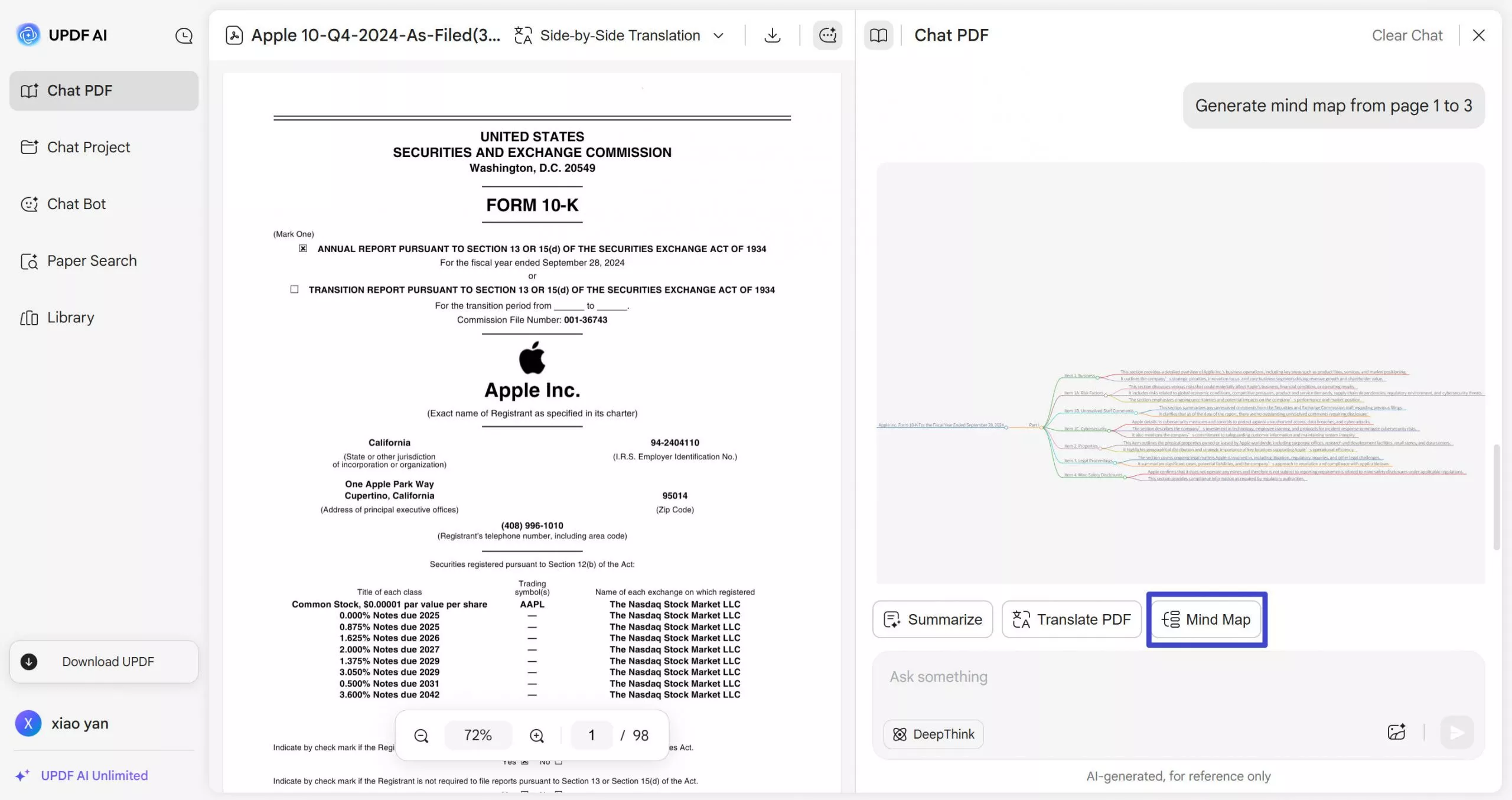 convert the pdf to mindmap with UPDF’s Online AI Assistant
