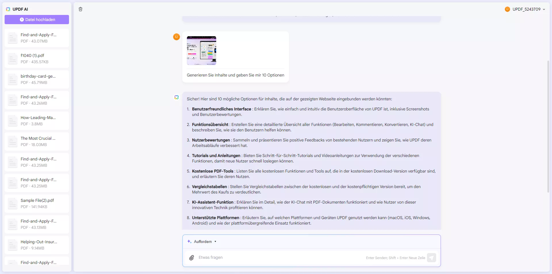 Mit einem Bild chatten, den Inhalt basierend auf dem Bild mit dem Online-AI-Assistenten von UPDF erstellen