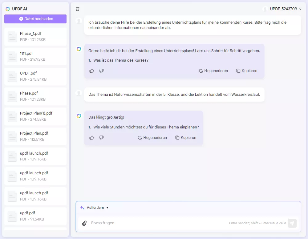 Wie Sie AI im Unterricht einsetzen Geben Sie dem AI-Assistenten von UPDF Fach und Klassenstufe an