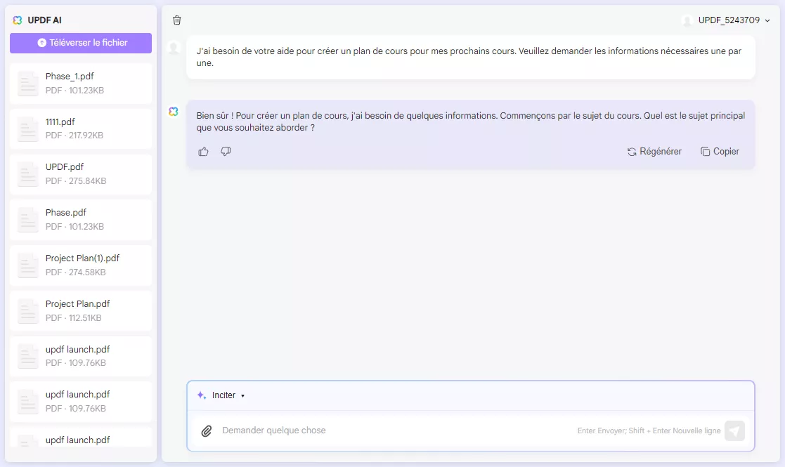 comment utiliser l'IA dans l'enseignement demandez à UPDF AI un plan de cours