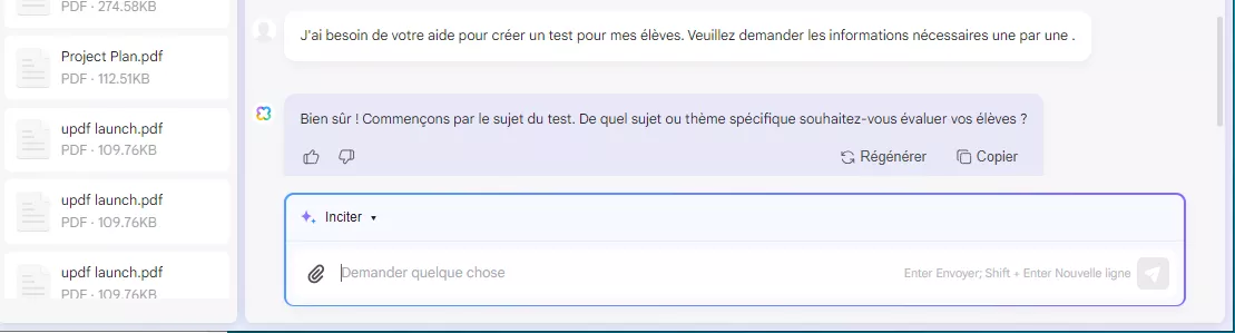 comment utiliser l'IA dans l'enseignement Demandez à UPDF AI un document de test