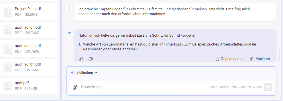Wie Sie AI im Unterricht einsetzen Fragen Sie UPDF AI nach Unterrichtsempfehlungen