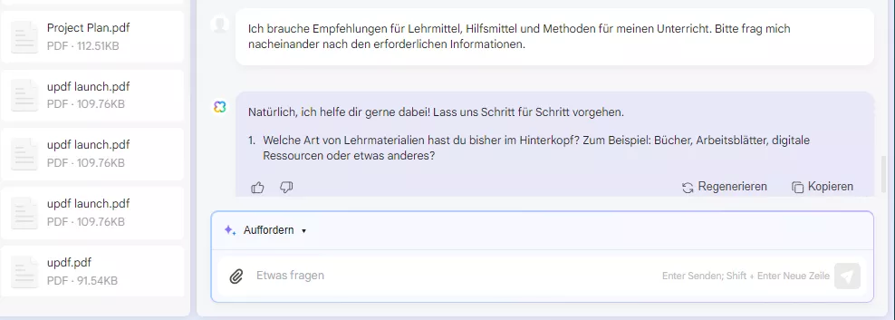 Wie Sie AI im Unterricht einsetzen Fragen Sie UPDF AI nach Unterrichtsempfehlungen