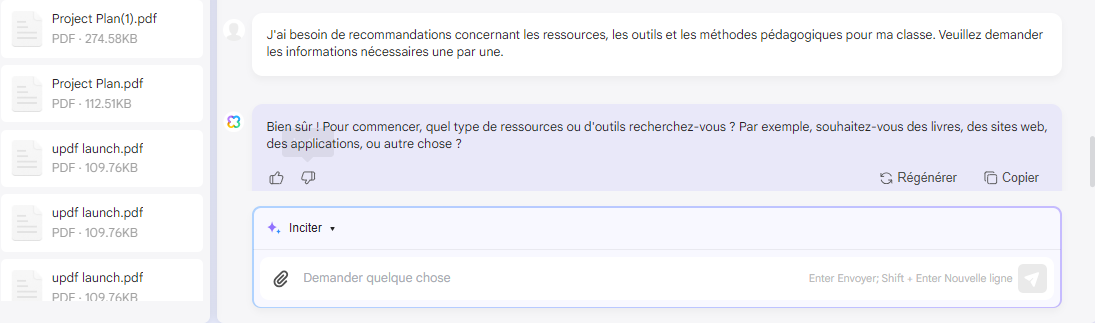 comment utiliser l'IA dans l'enseignement Demandez à UPDF AI des recommandations pédagogiques