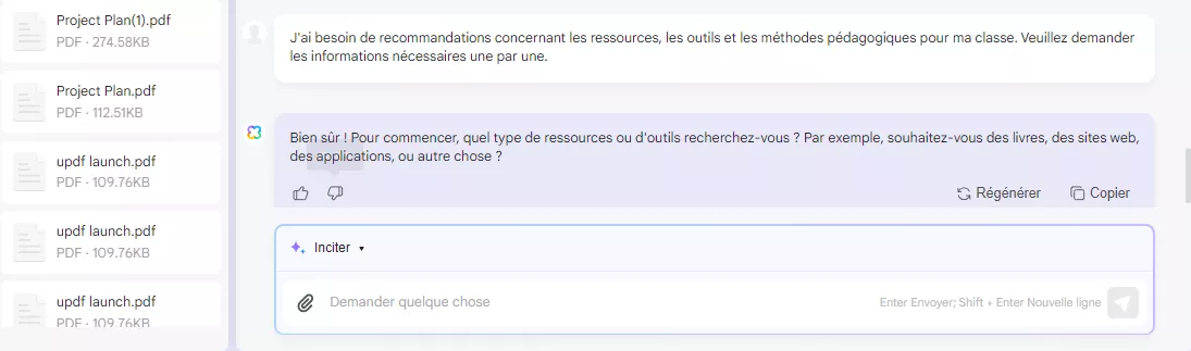 comment utiliser l'IA dans l'enseignement Demandez à UPDF AI des recommandations pédagogiques