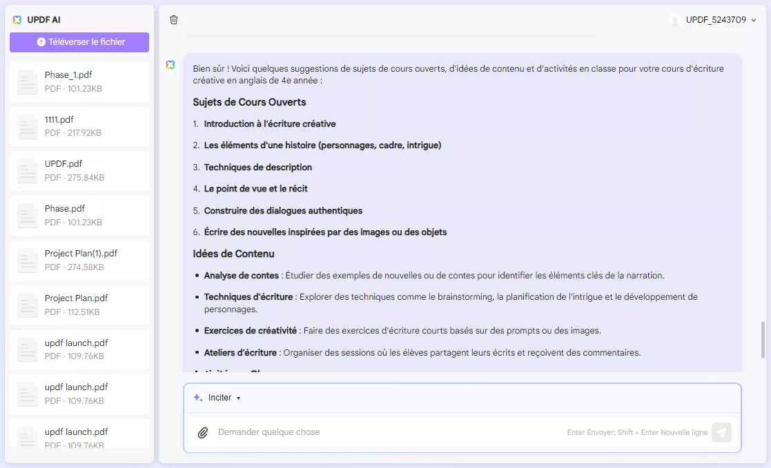 comment utiliser l'IA dans l'enseignement générer des suggestions d'enseignement avec UPDF AI Assistant