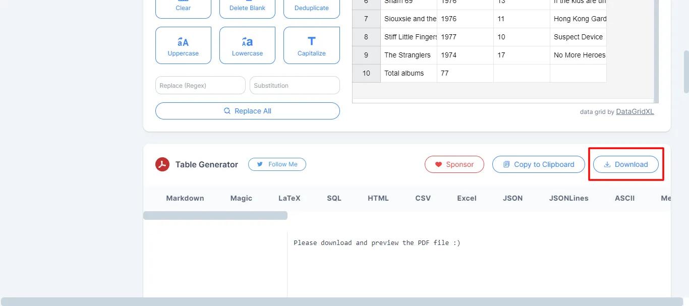 download the HTML table to PDF with tableconvert