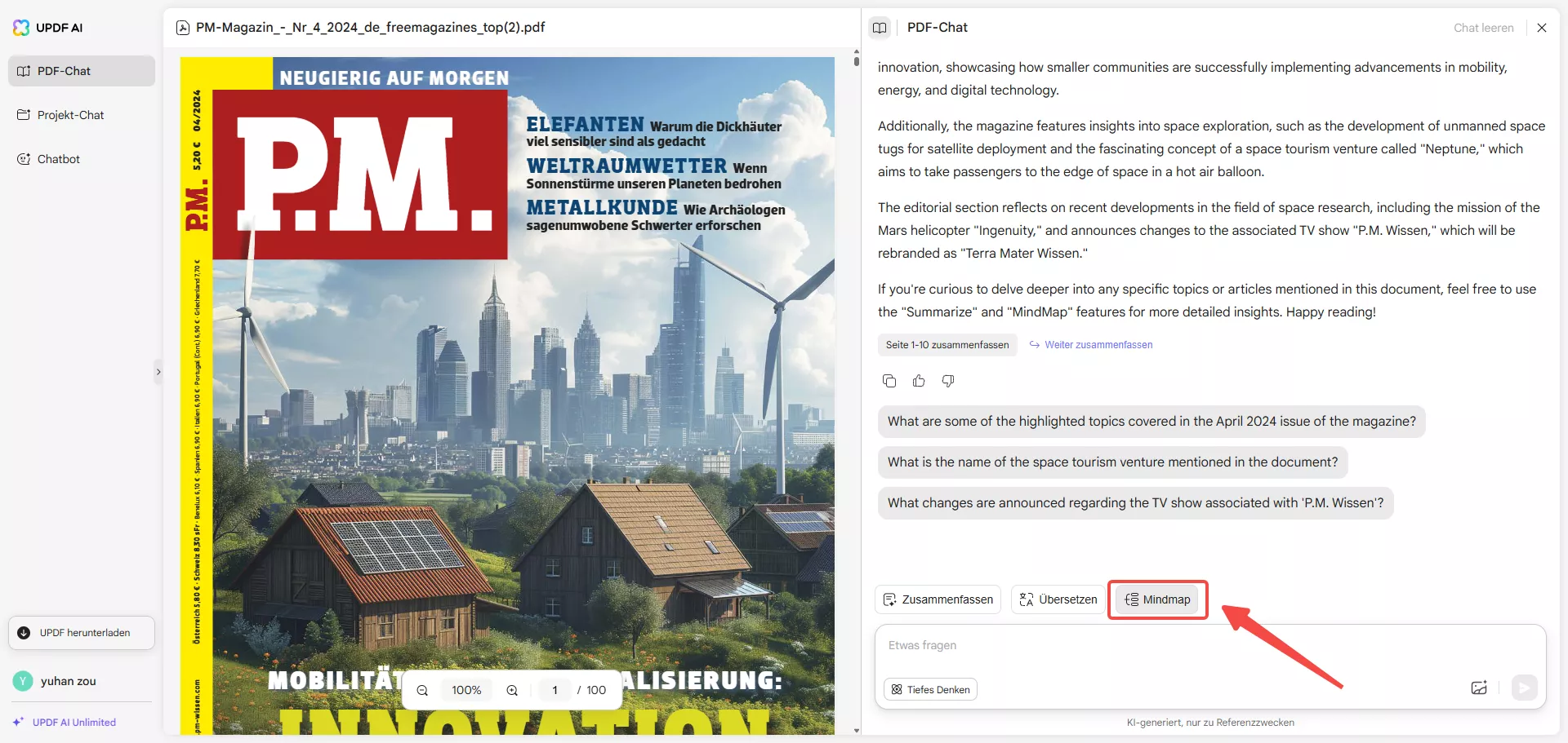 Mindmap-Option wählen