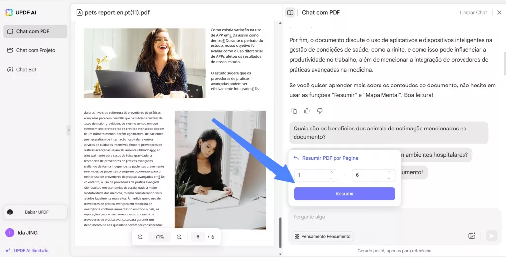 definir intervalo de páginas para resumir