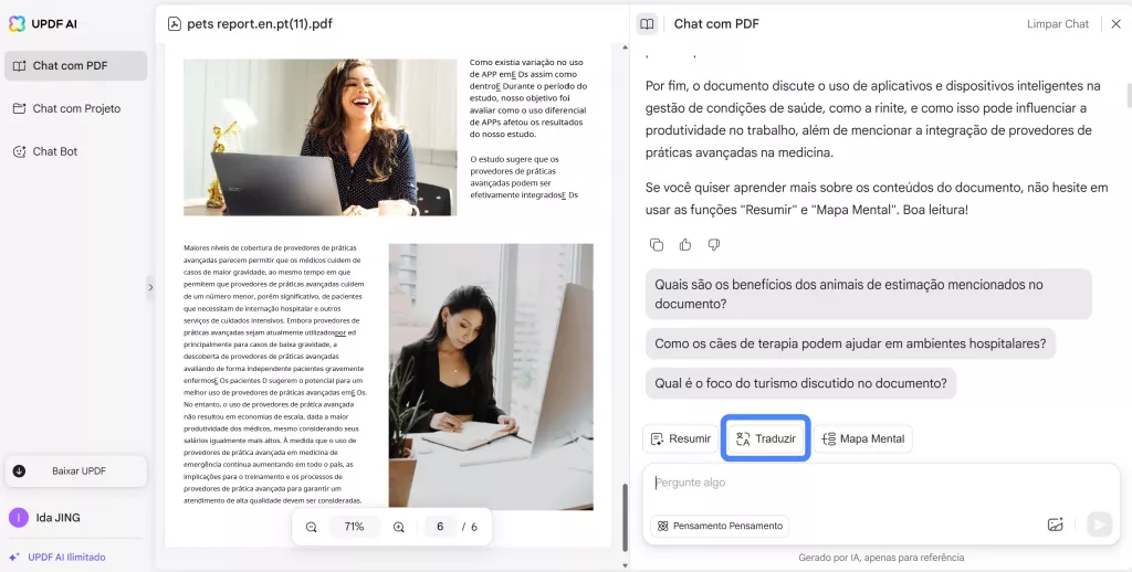 selecionar a opção de traduzir