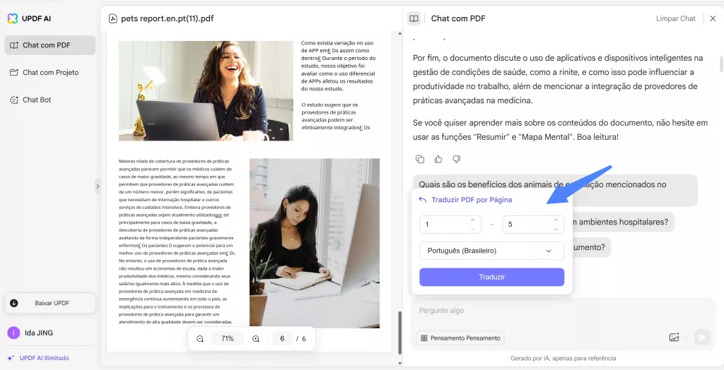 traduzir PDF por página