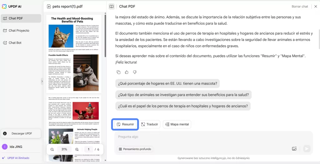 opción "resumir"