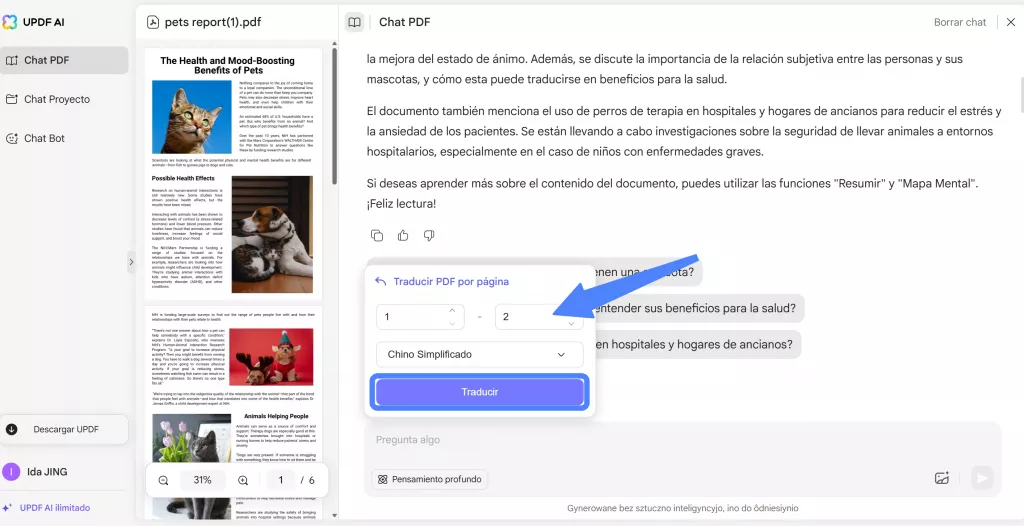 traducir PDF por página