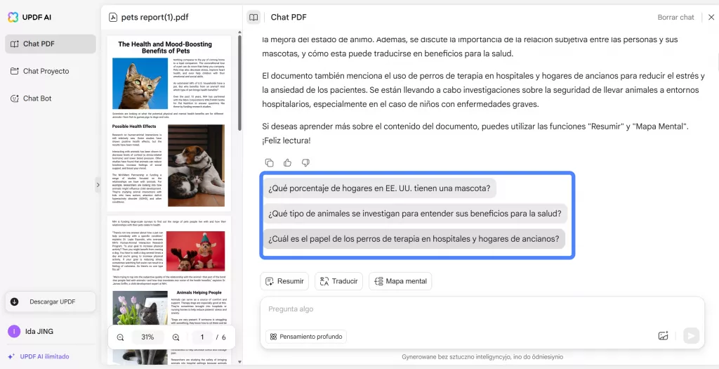hacer preguntas generales sobre el pdf