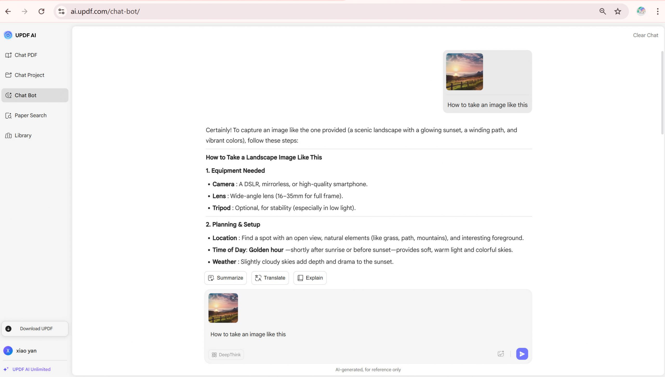 chat with an image with UPDF’s Online AI Assistant
