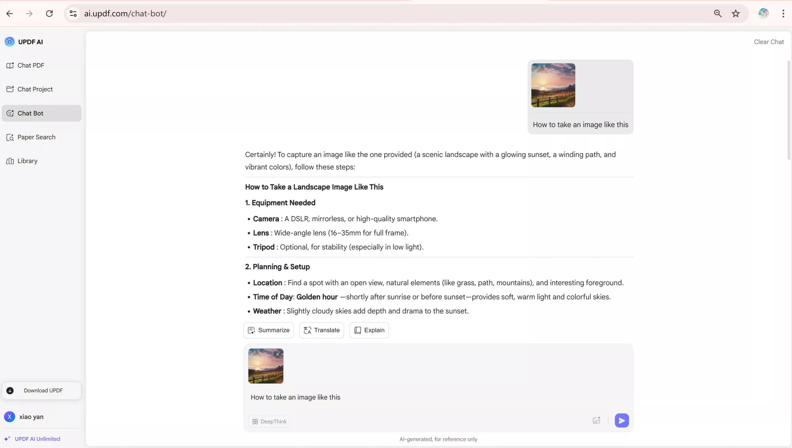 chat with an image with UPDF’s Online AI Assistant