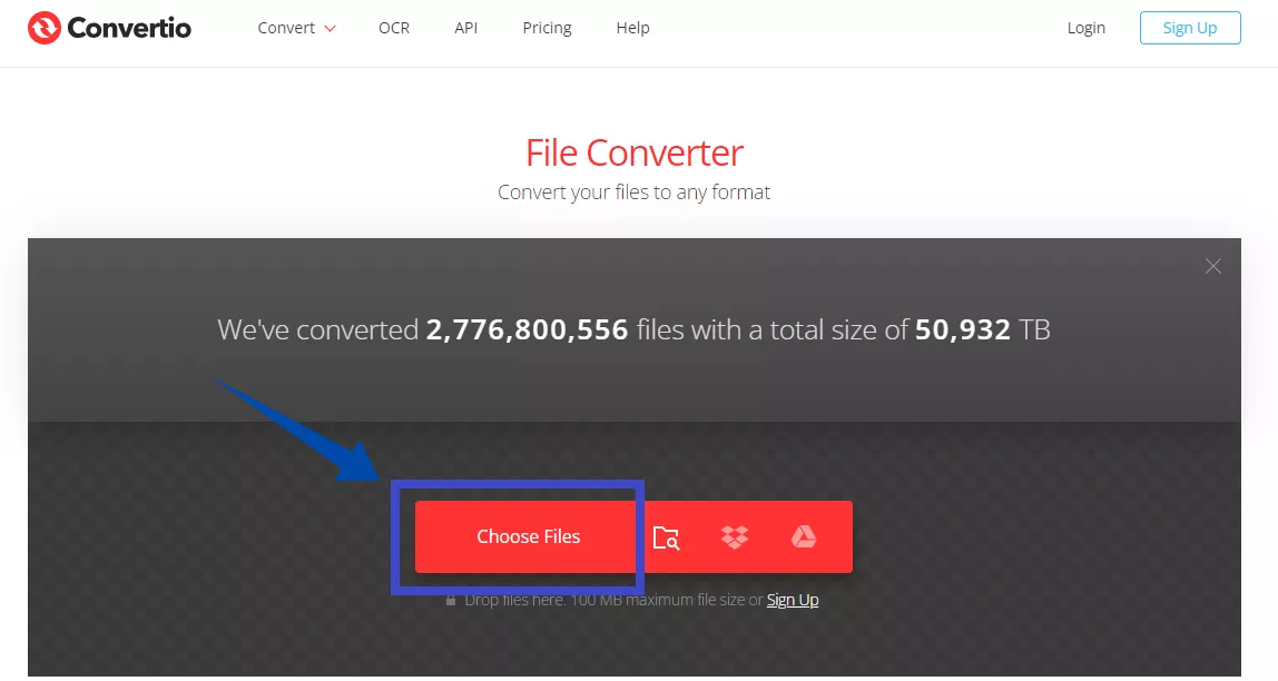 click Choose Files in convertio