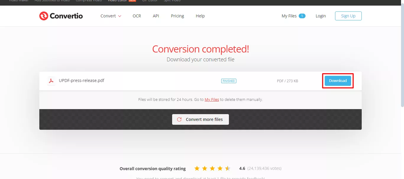 download the converted PDF file with convertio