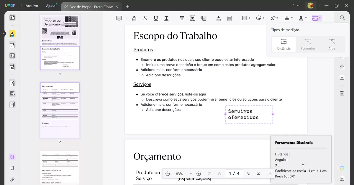 Ferramenta de medição de PDF