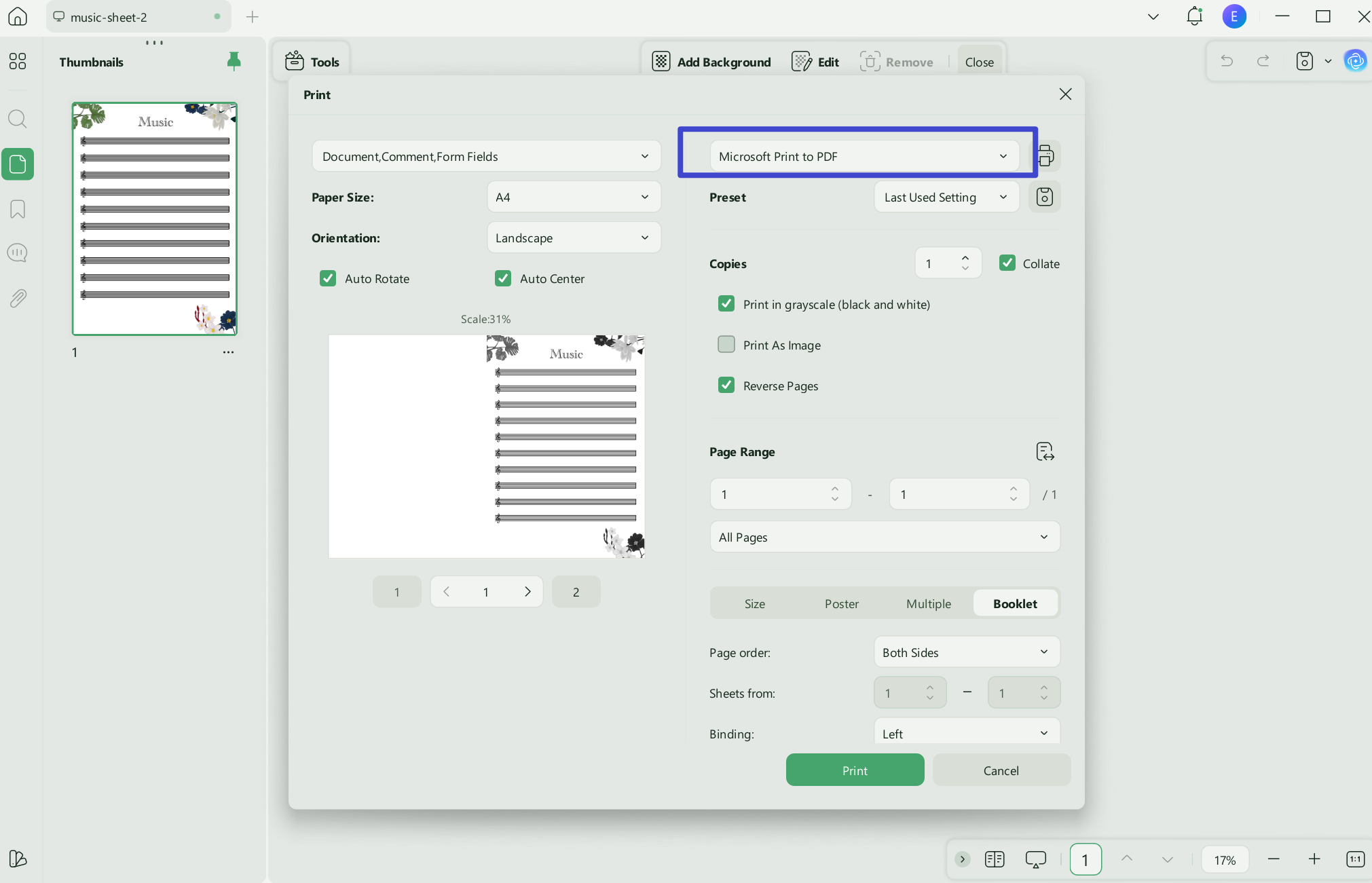 print pdf without background print