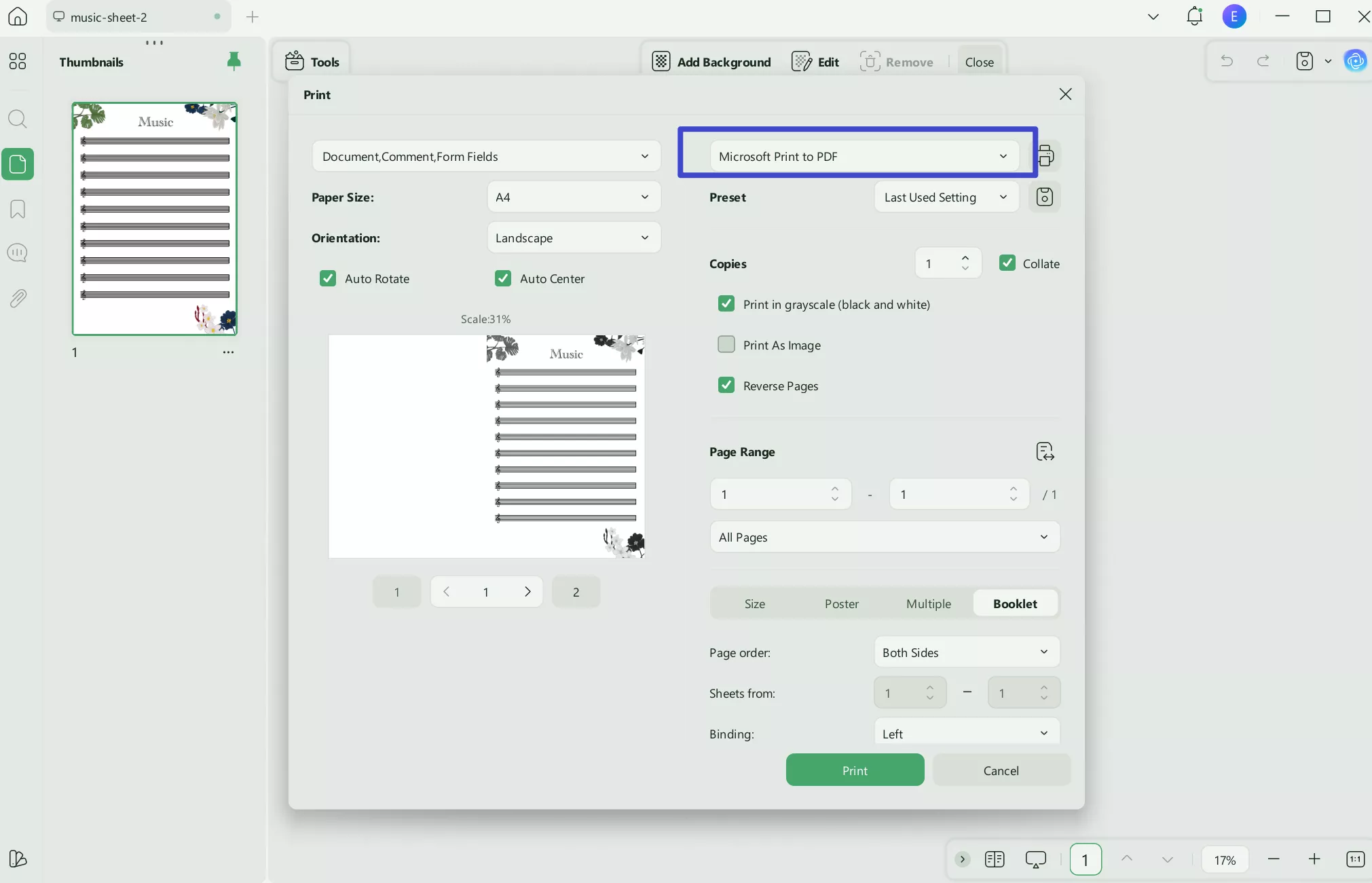 print pdf without background print