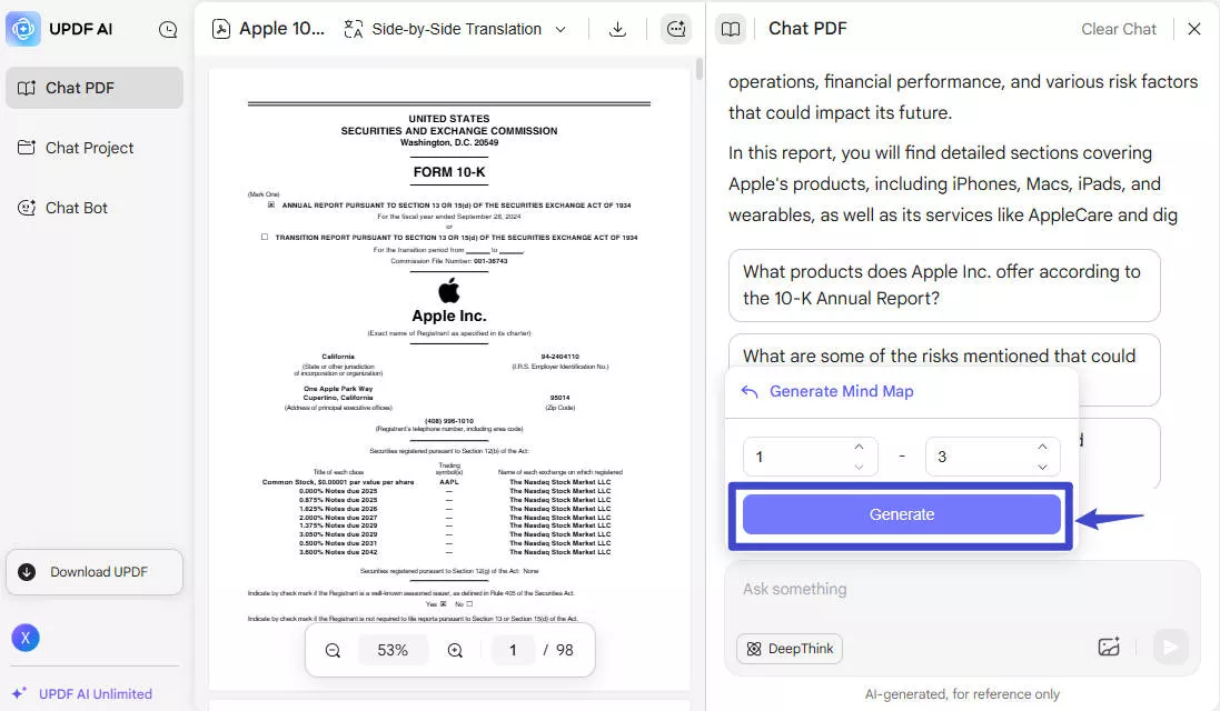 select page range and hit generate
