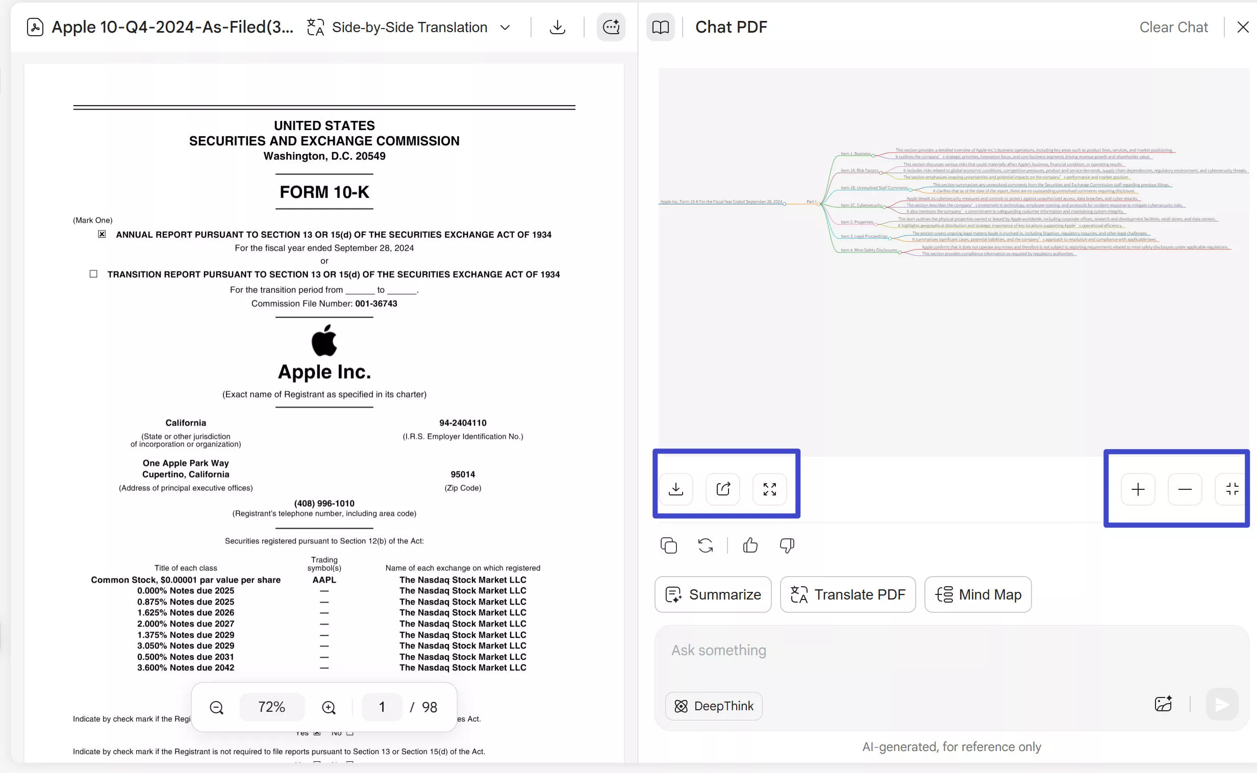 Change mindmap size with UPDF's online ai assistant