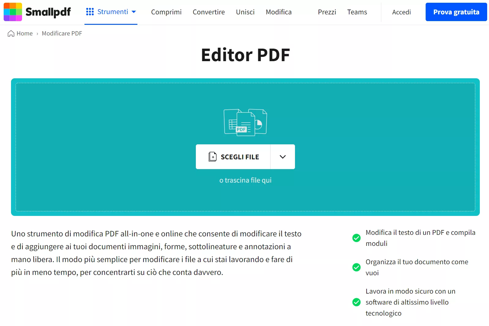 modificare i PDF in Smallpdf