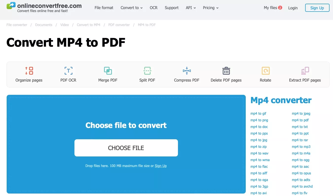 Upload the file to convert MP4 to PDF with onlineconvertfree