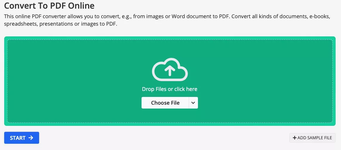 start converting MP4 to PDF online with PDF2GO