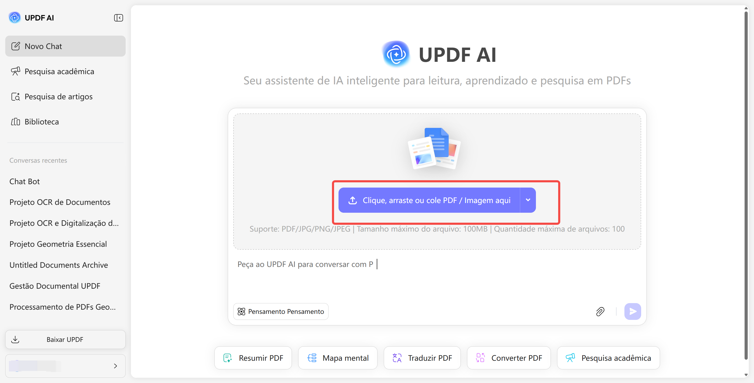 novo chat na updf ai online