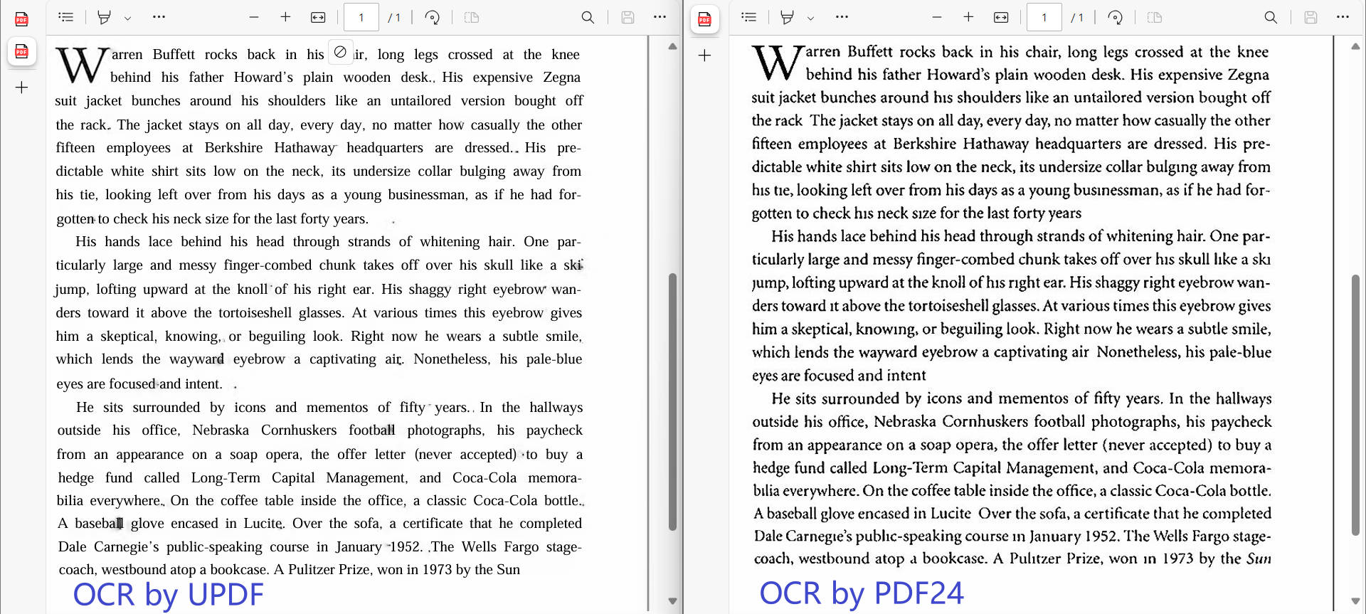 ocr effect comparison