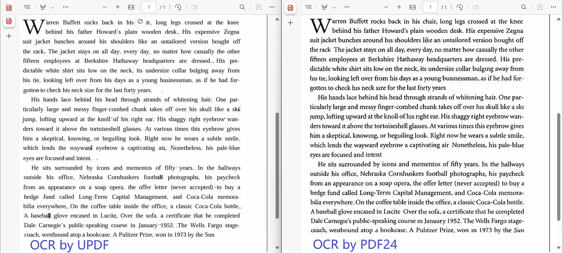 ocr effect comparison