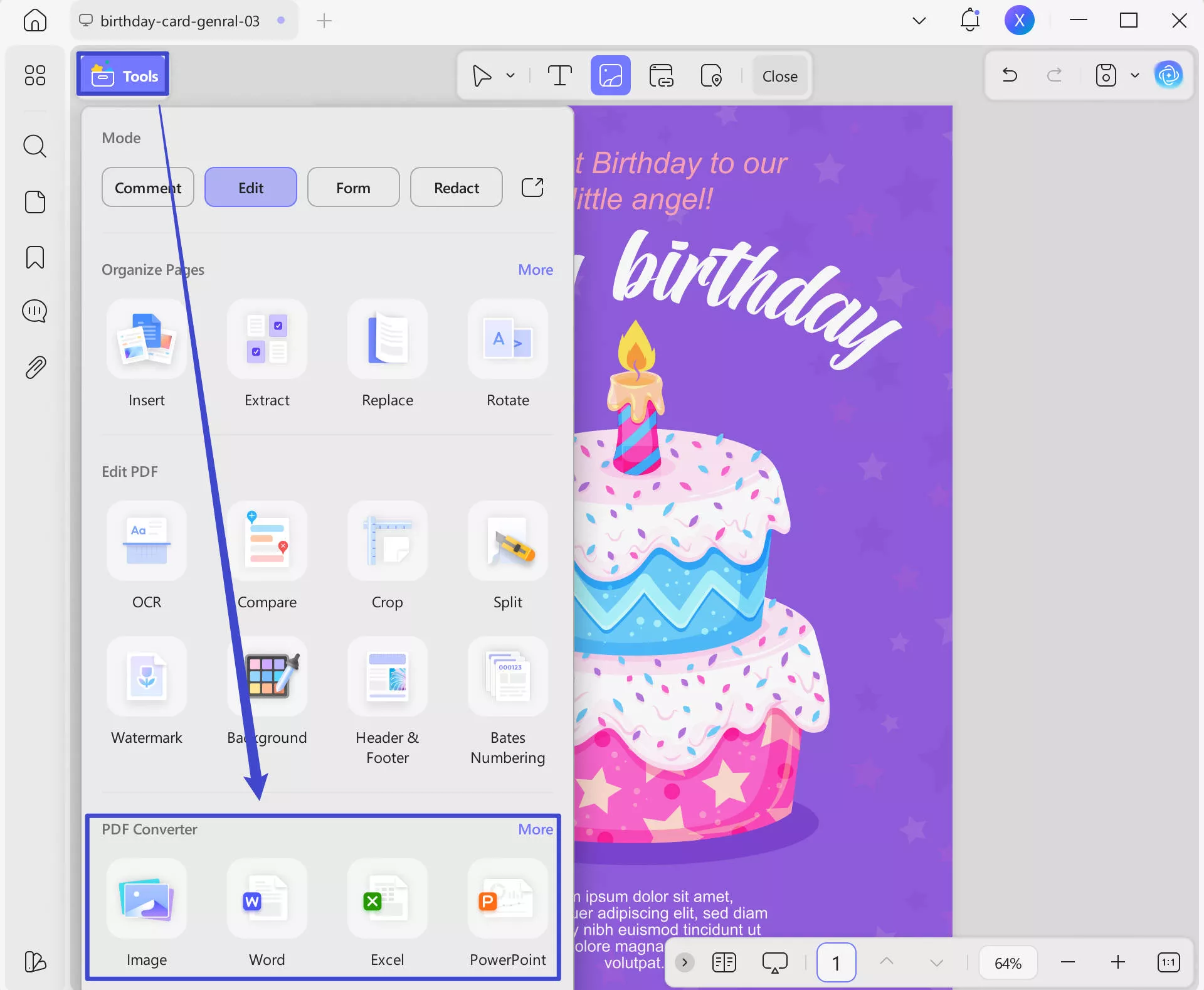 first birthday wishes save or export PDF