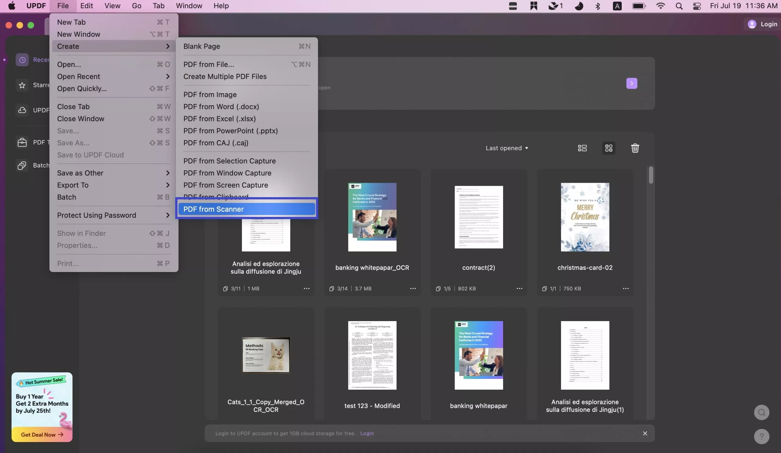 إنشاء ملف PDF من الماسح الضوئي على جهاز Mac