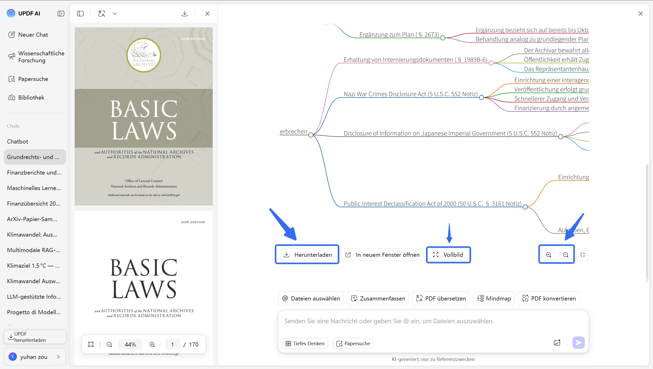 Die generierte Mindmap überprüfen und herunterladen