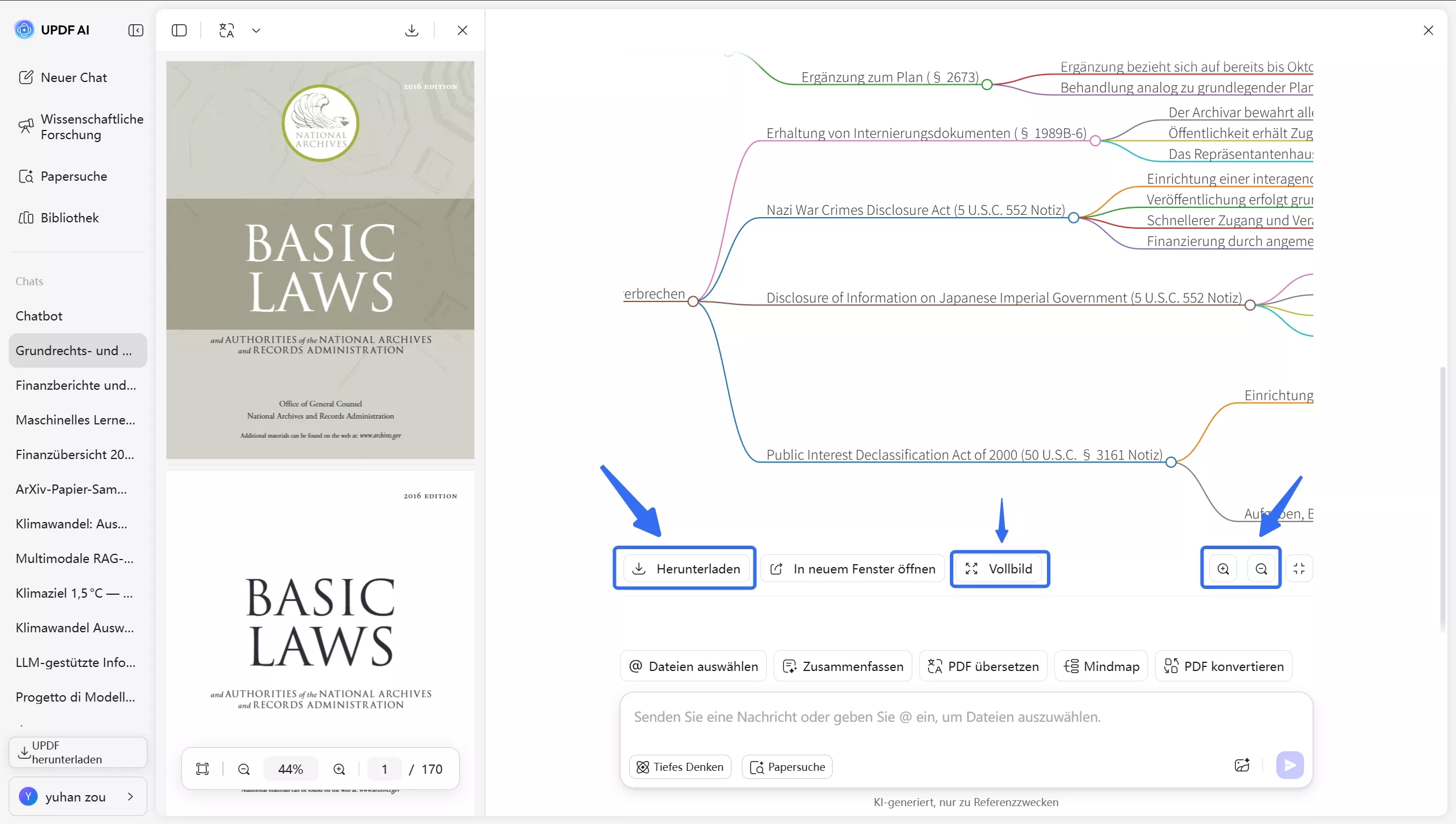 Die generierte Mindmap überprüfen und herunterladen