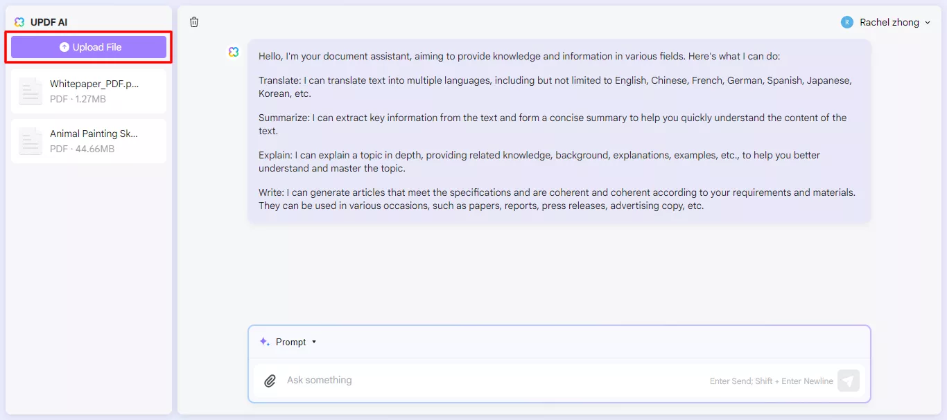 upload your pdf file to UPDF’s Online AI Assistant