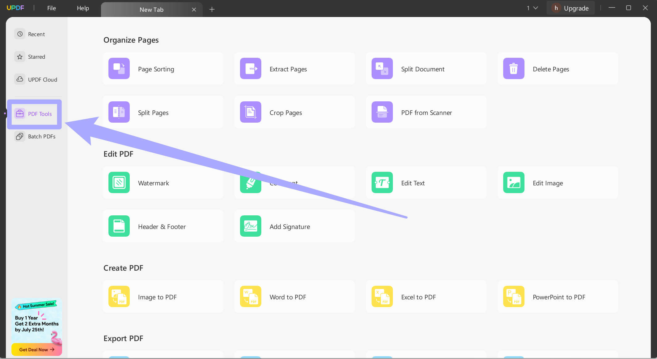 PDF tools entance on windows UPDF