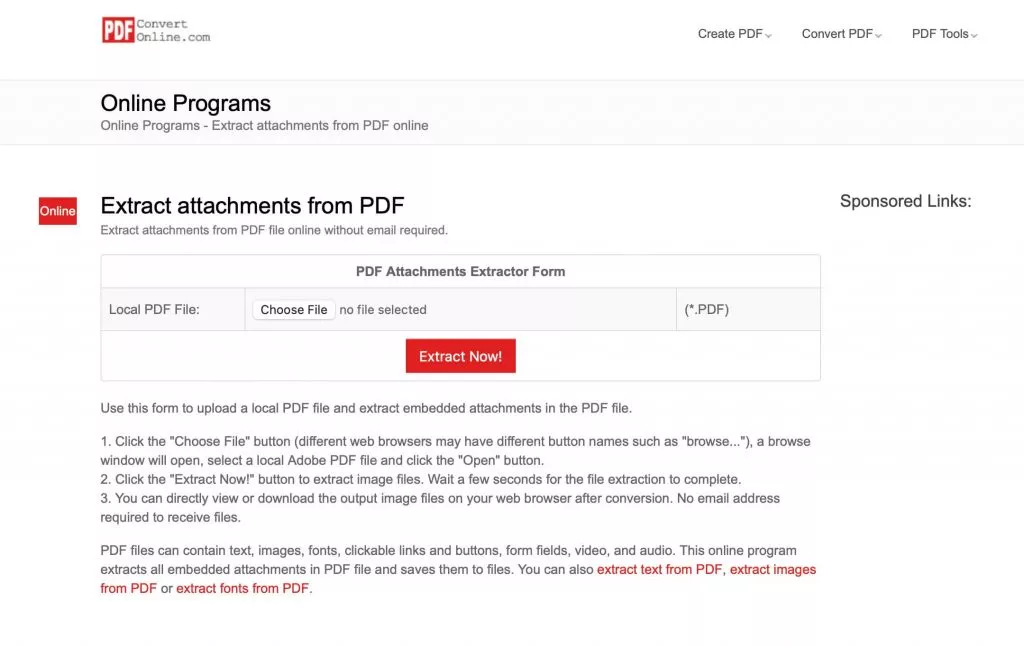 pdfconverteronline extract attachment from pdf feature