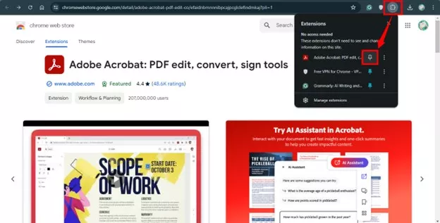 pin the adobe acrobat extension in chrome