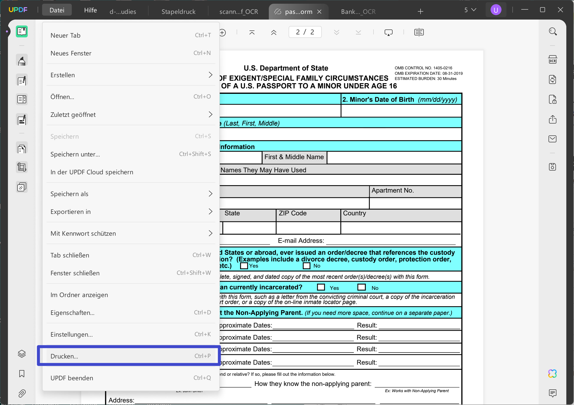 Konvertieren Sie ausfüllbare PDF-Formulare mit der Druckoption in normale PDF-Formulare