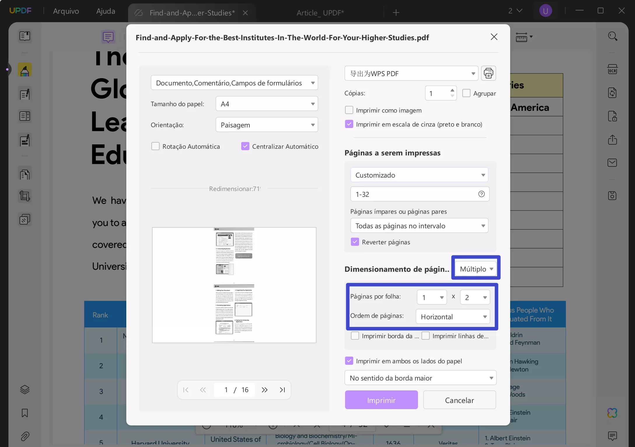 excel para pdf ajustar à página por folha